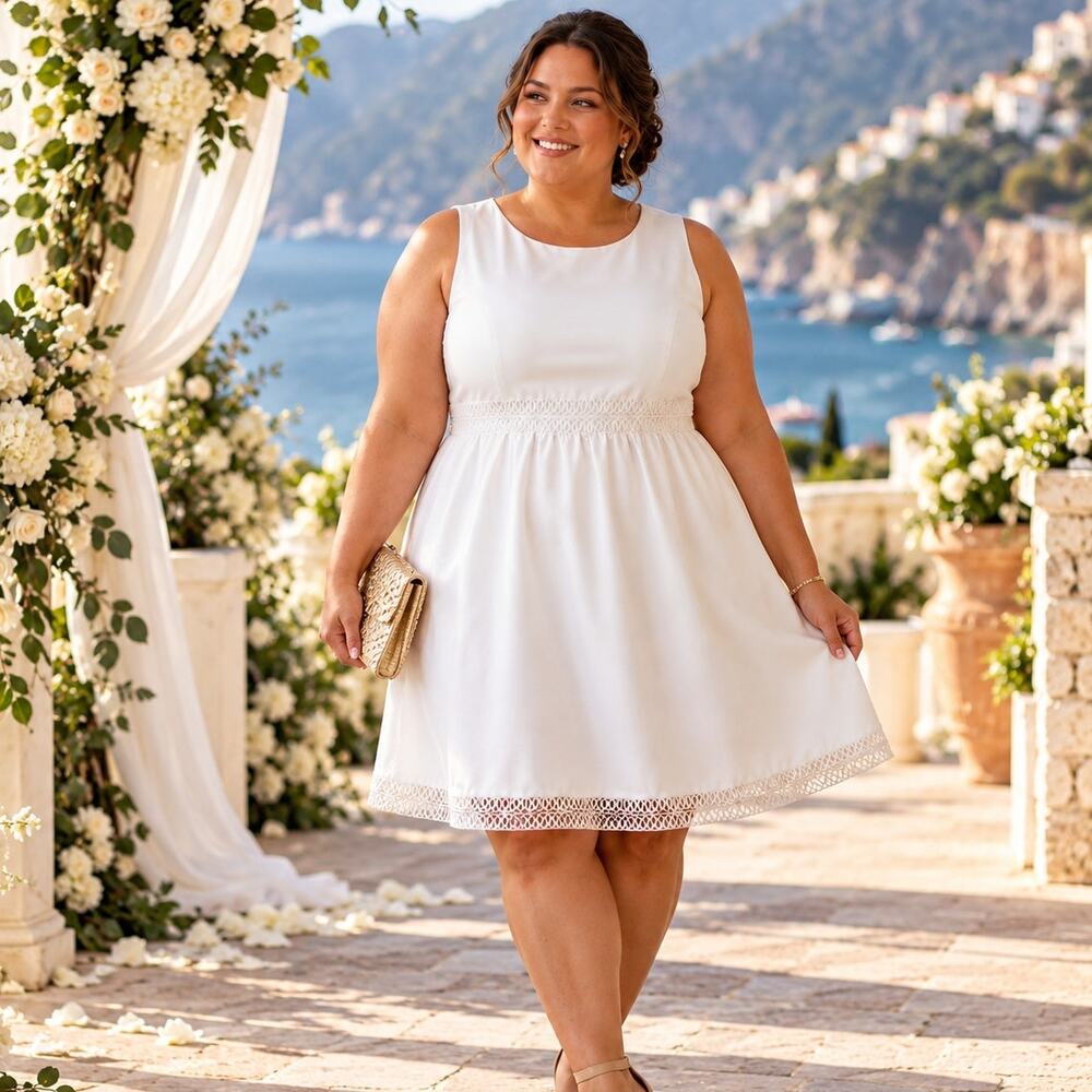 Calvin Klein Women’s Size 16 White Lace Trim Sundress Sleeveless Fit Flare Dress